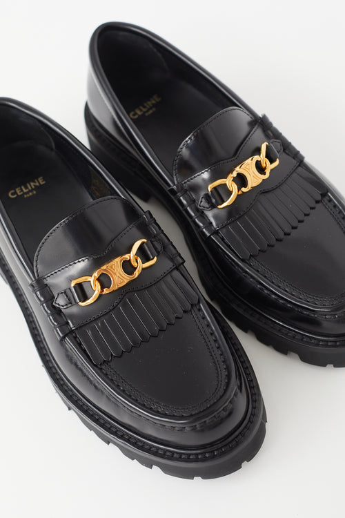 Celine Black Leather Margaret Fringe Loafer