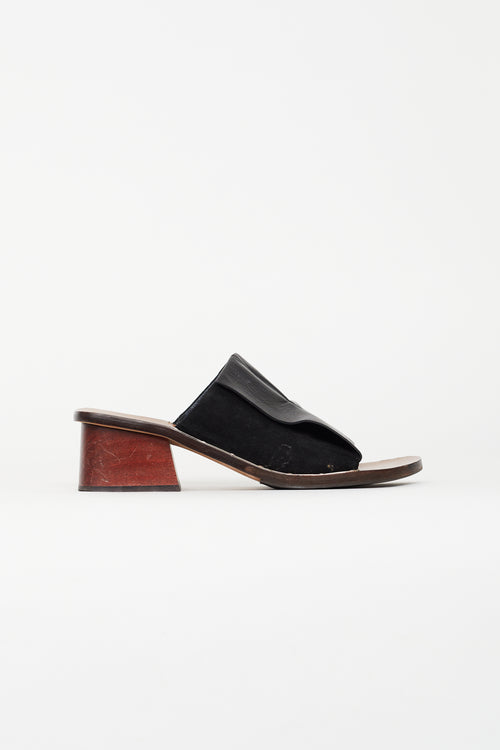 Celine Black Leather 
Suede Block Sandal