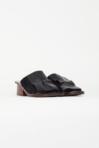 Celine Black Leather 
Suede Block Sandal