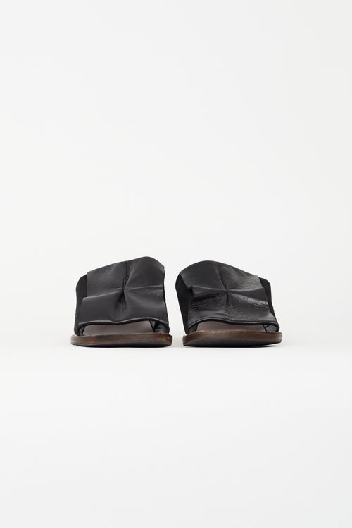 Celine Black Leather 
Suede Block Sandal