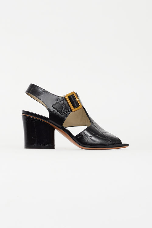 Celine Black Embossed Buckle Heeled Sandal