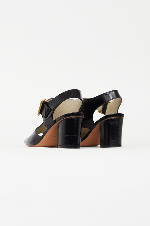 Celine Black Embossed Buckle Heeled Sandal