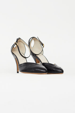 Celine Black Criss Cross Leather Heel