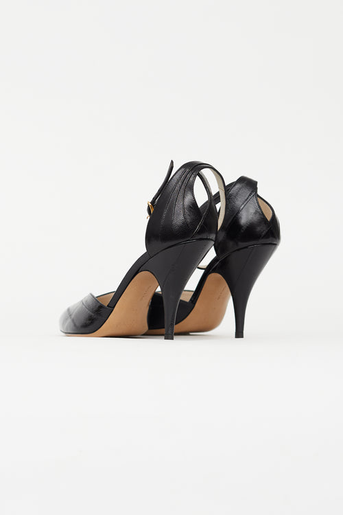 Celine Black Criss Cross Leather Heel