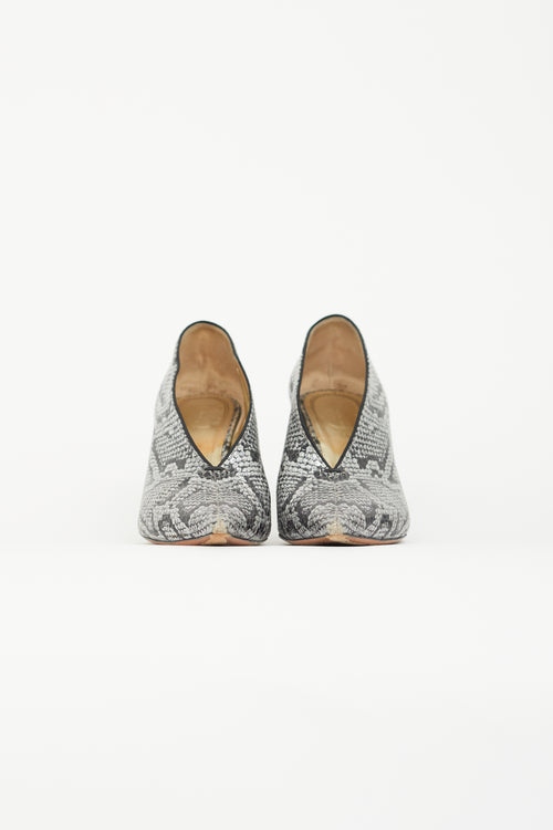 Celine Silver Printed Leather V-Neck Pump