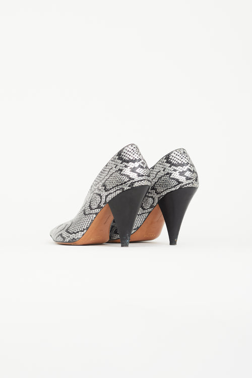 Celine Silver Printed Leather V-Neck Pump