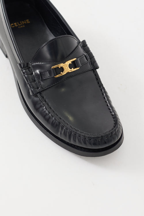 Celine Black 
Gold Leather Luco Triomphe Loafer