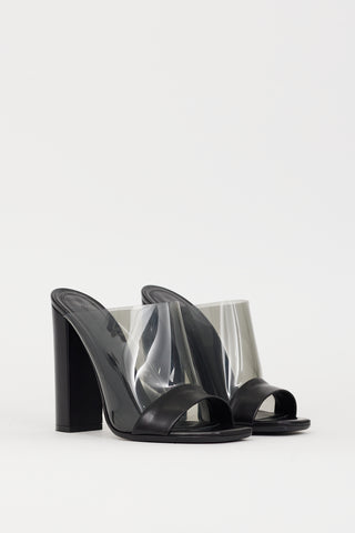 Celine Black PVC 
Leather Heeled Mule