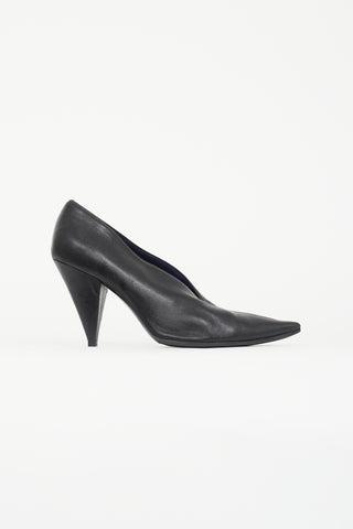 Celine Black Leather V-Neck Pump