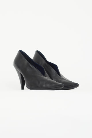 Celine Black Leather V-Neck Pump