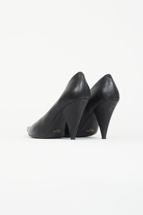 Celine Black Leather V-Neck Pump