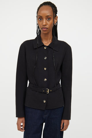 Celine Black Button Wool Long Sleeve Top