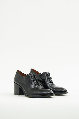 Celine Black Leather Heel Oxford Pump