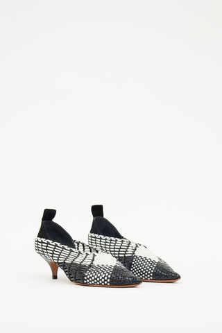 Celine Black 
White Woven Heel