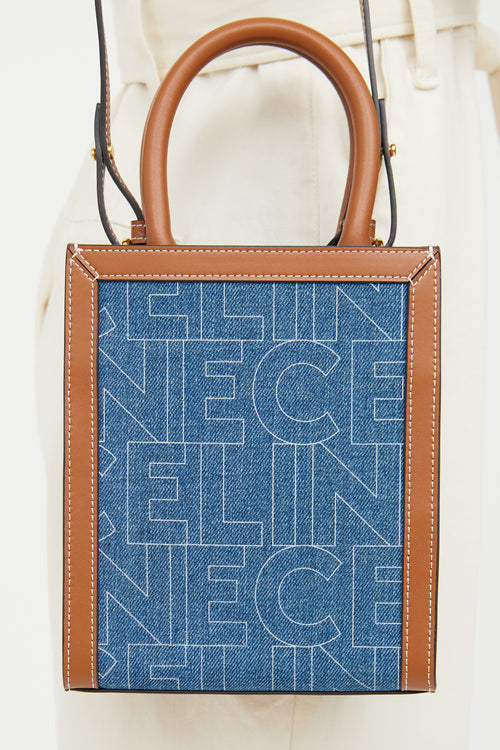 Celine Denim 
Brown Leather Mini Vertical Cabas Bag