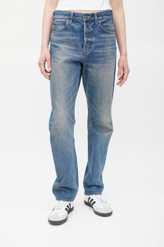 Blue Stone Washed Straight Leg Jeans