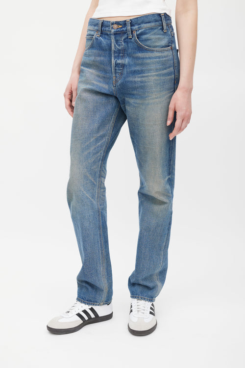 Blue Stone Washed Straight Leg Jeans