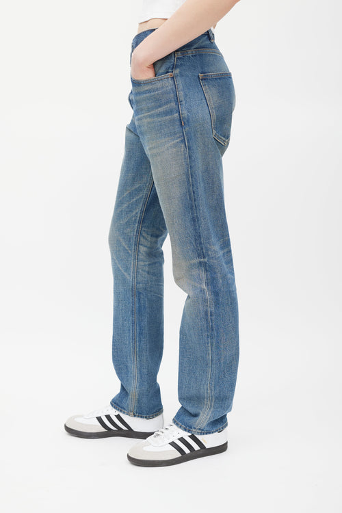 Blue Stone Washed Straight Leg Jeans