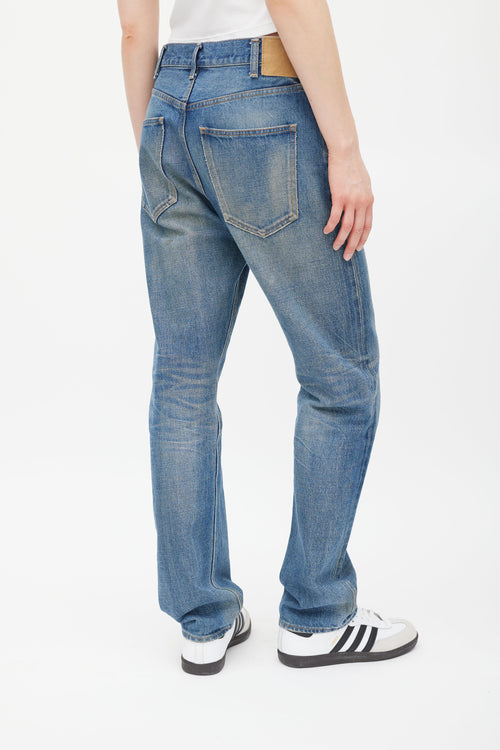 Blue Stone Washed Straight Leg Jeans