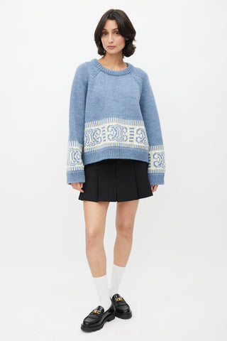 Blue Knit Triomphe Cropped Sweater