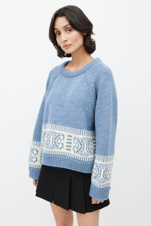 Blue Knit Triomphe Cropped Sweater