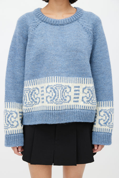 Blue Knit Triomphe Cropped Sweater