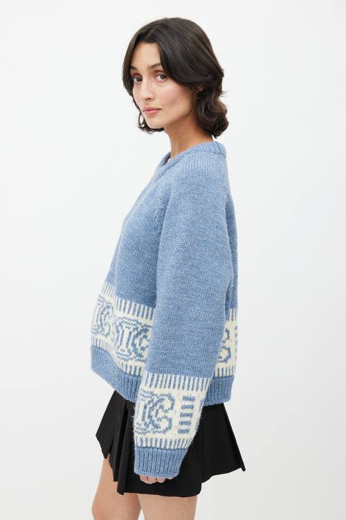 Blue Knit Triomphe Cropped Sweater