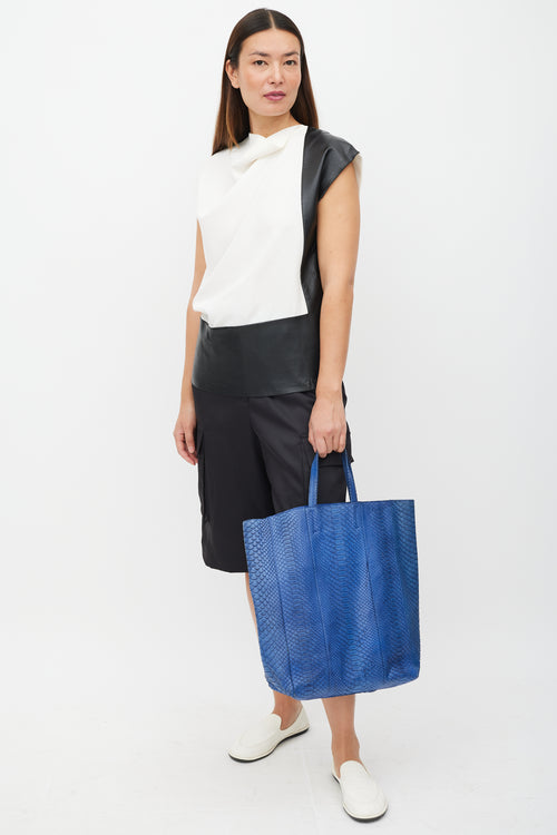 Celine Blue Leather Vertical Cabas Embossed Tote