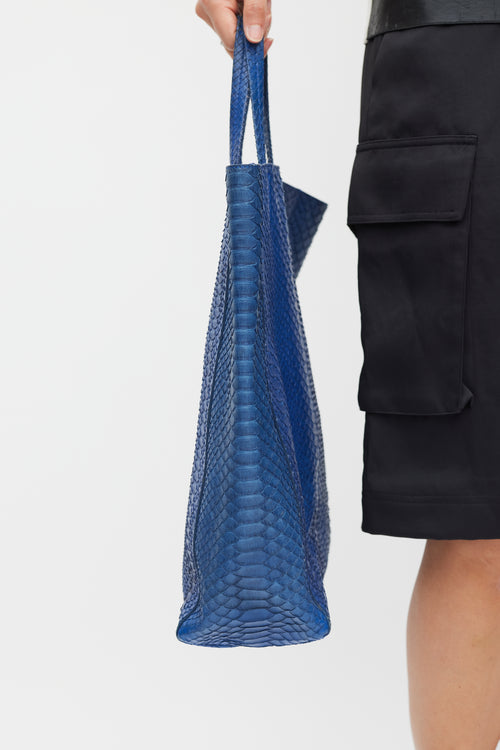 Celine Blue Leather Vertical Cabas Embossed Tote