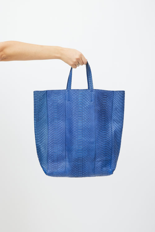 Celine Blue Leather Vertical Cabas Embossed Tote