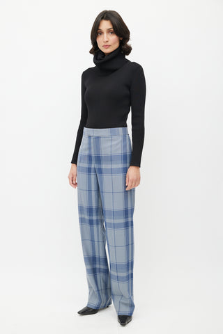 Celine Blue Plaid Straight Trouser