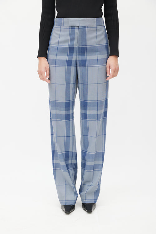 Celine Blue Plaid Straight Trouser