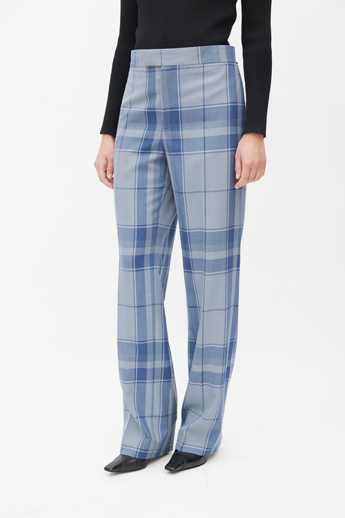 Celine Blue Plaid Straight Trouser