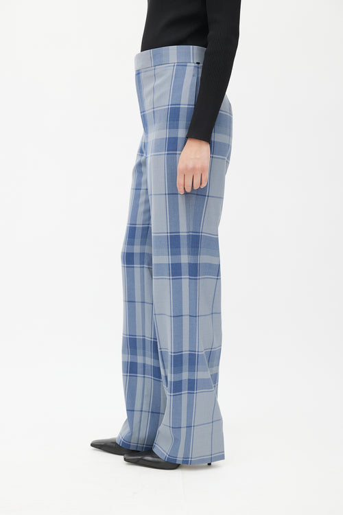 Celine Blue Plaid Straight Trouser