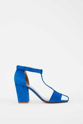 Celine Blue Suede Strappy Block Heel