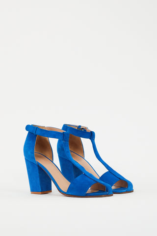 Celine Blue Suede Strappy Block Heel