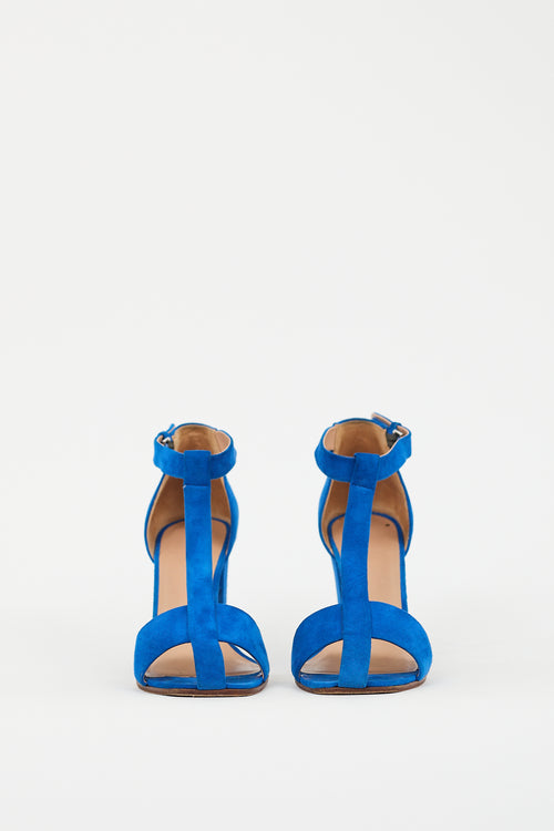 Celine Blue Suede Strappy Block Heel