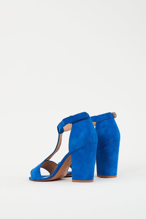 Celine Blue Suede Strappy Block Heel