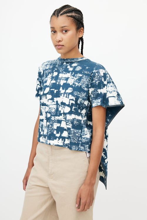 Celine Blue 
White Abstract Drape Top