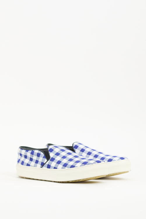 Celine Navy 
White Plaid Slip On Sneaker