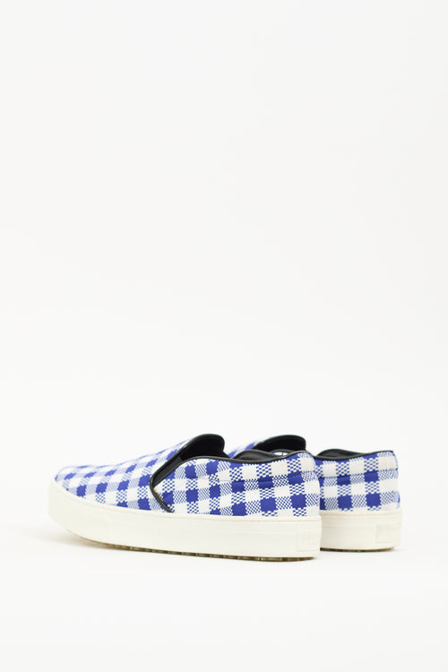 Celine Navy 
White Plaid Slip On Sneaker