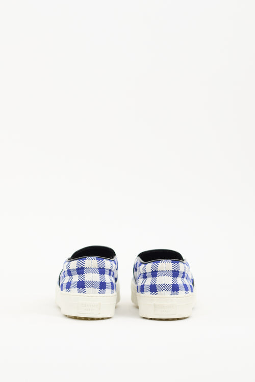 Celine Navy 
White Plaid Slip On Sneaker