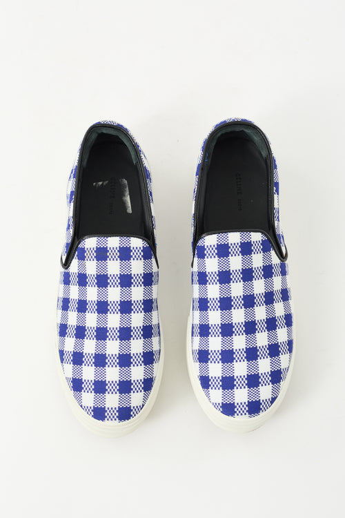 Celine Navy 
White Plaid Slip On Sneaker