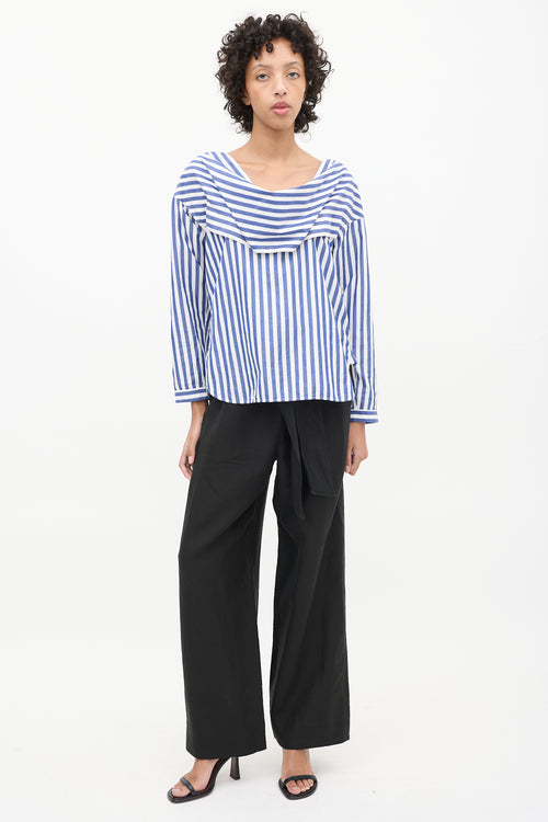 Celine Blue 
White Cotton Striped Cowl Neck Blouse