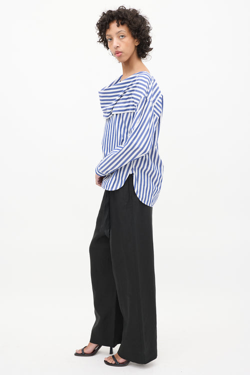 Celine Blue 
White Cotton Striped Cowl Neck Blouse