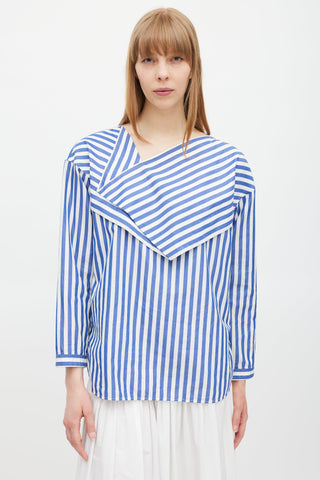 Celine Blue 
White Striped Folded Top