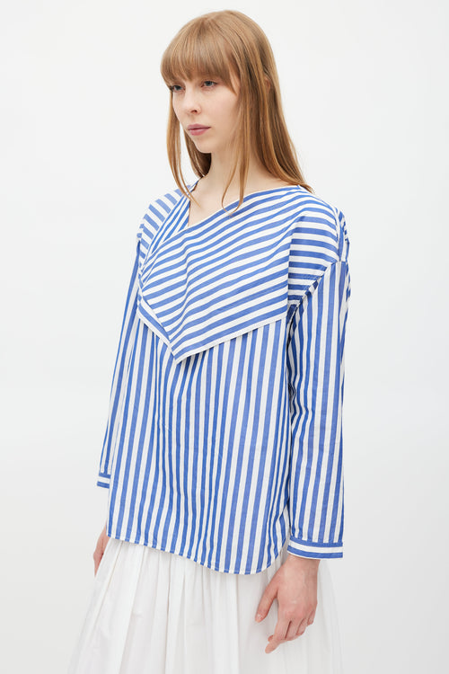 Celine Blue 
White Striped Folded Top