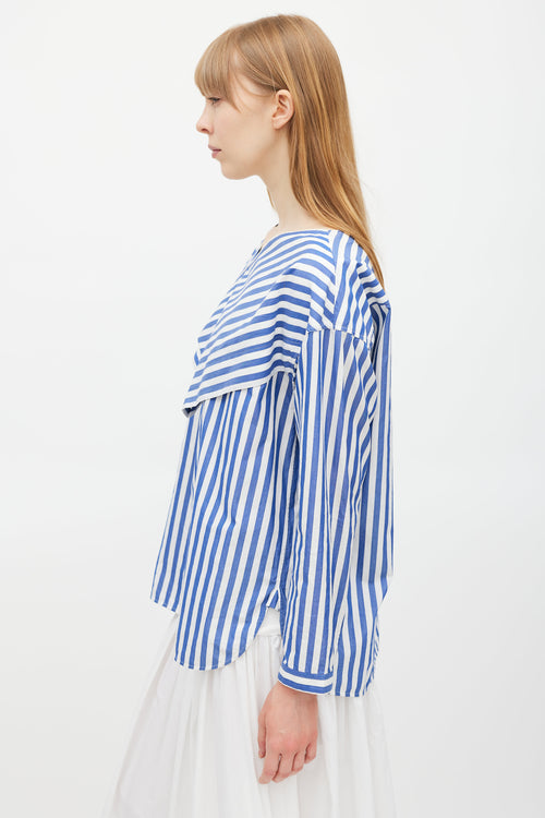 Celine Blue 
White Striped Folded Top