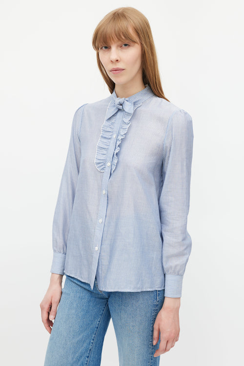 Celine Blue 
White Striped Ruffled Shirt