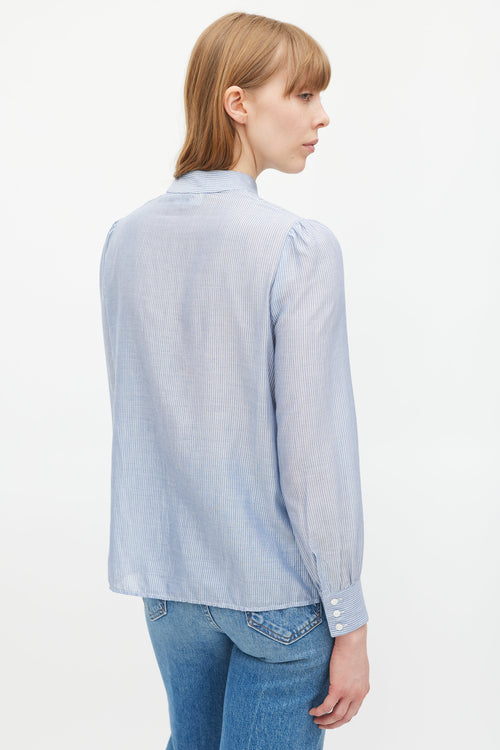 Celine Blue 
White Striped Ruffled Shirt